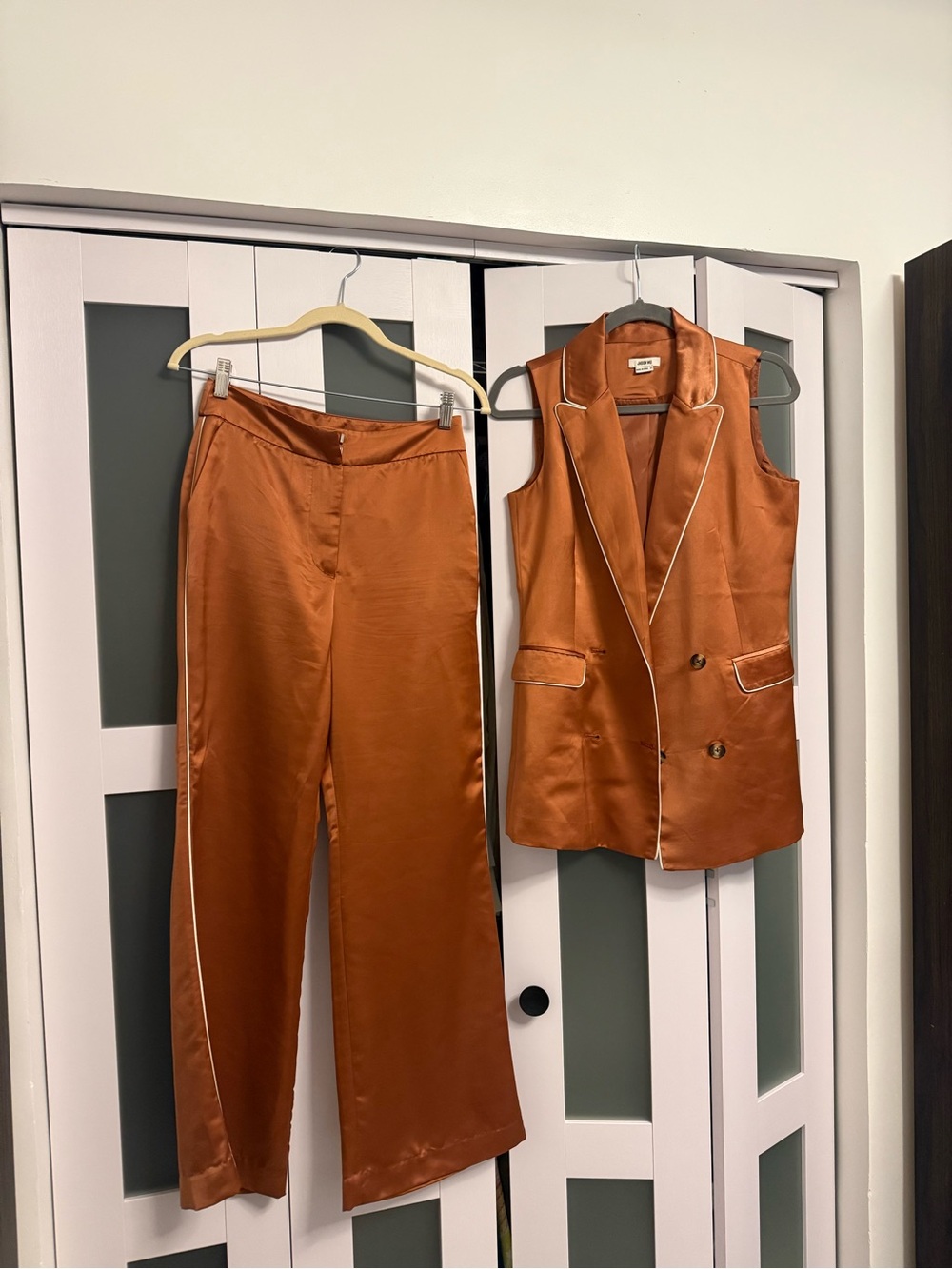 Jason Wu Rust Satin Sleeveless Blazer & Wide-Leg Pants